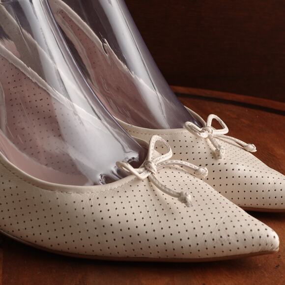 Kate Spade Heels Womens SZ 7.5B Cream Trish Slingback Leather Perforated Shoes - Picture 5 of 15